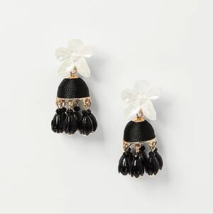 Ann Taylor Floral Tassel Earrings In Black And White